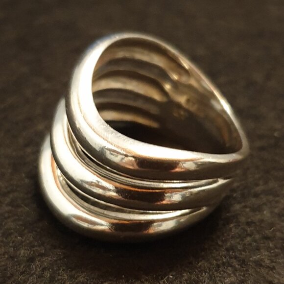 Rare Bold Vintage Sterling Silver Overlapping Waves Modernist Statement Ring - Picture 5 of 15